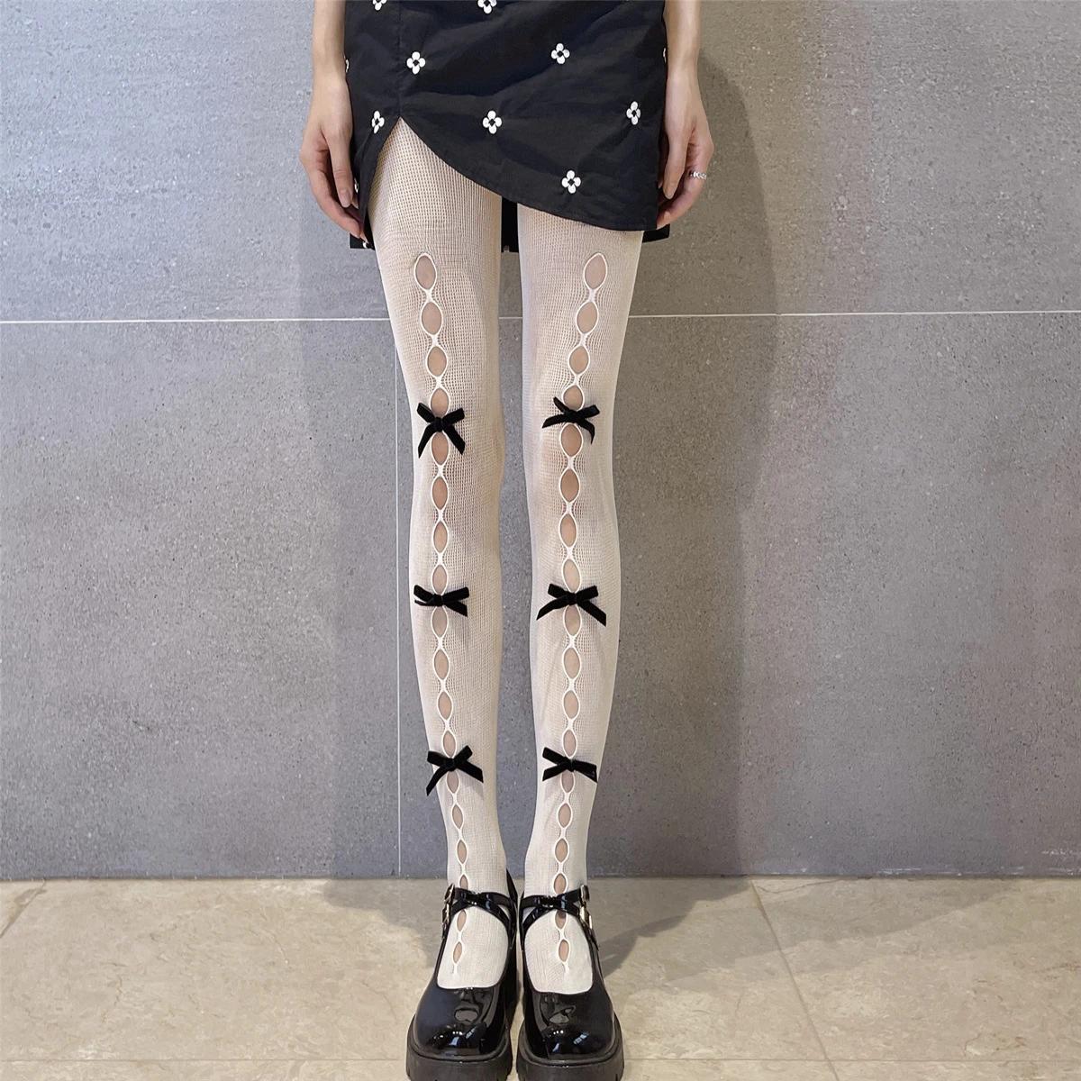 

Exquisite New Bowknot Fishnet Tights Women s Summer Thin Sheer Sexy Hollow Out White Pantyhose Fashion Legwear for Party Daily One Size белый