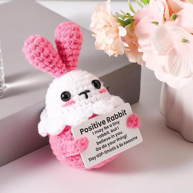 

Вязаный крючком кролик, кукла, украшение, декор для дома, комнаты, ручная работа, вязаная кукла-кролик с позитивной энергией, с открыткой, подарки для рождественской вечеринки