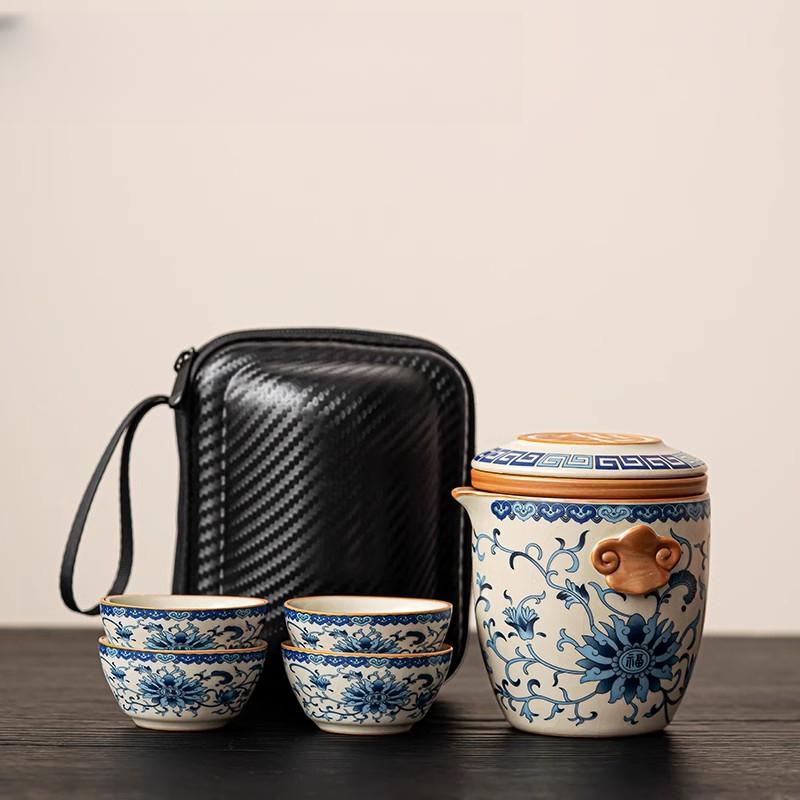 Ru Kiln Portable Travel Tea Set High-end Quick Cup Teacup One Person Outdoor Camping Tea Drinking Equipment