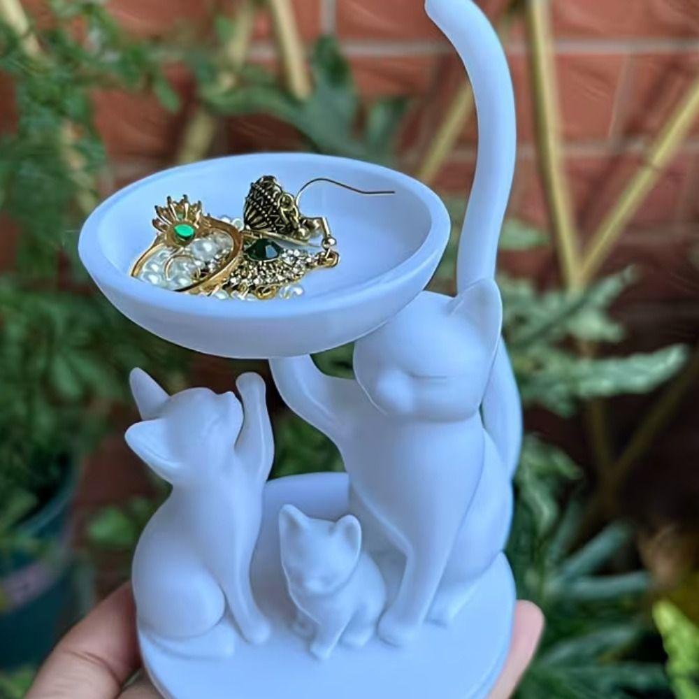 Decorative Cat Jewelry Tray Cartoon Desktop Ring Holder Large Capacity Key Tray  Bedroom Decor
