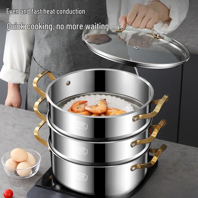 Wutuo 316 Triple-Layer Steel Steamer Pot 32cm