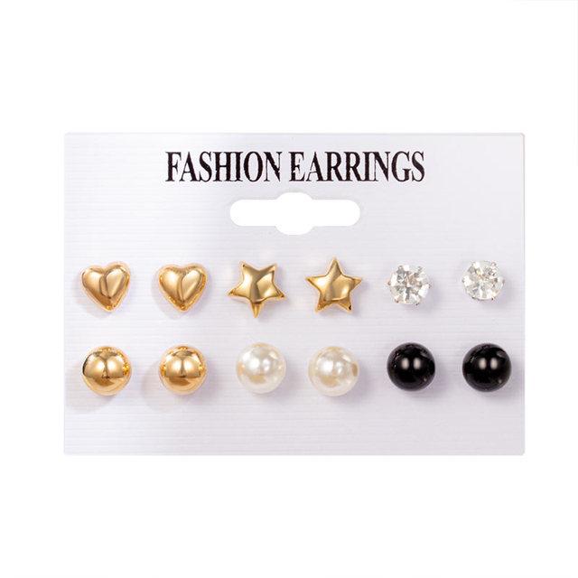 European  American Inspired Pearl Inlaid Retro Gold Earrings Set for Women - 6 Pieces Alloy