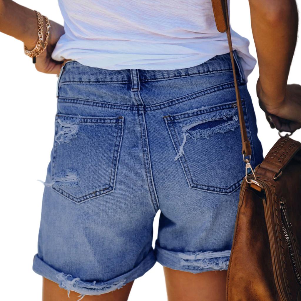 Casual Women's Vintage Wash Denim Shorts, Mid-rise Distressed Shorts with Rolled Hem, Comfortable Summer Shorts for Daily & Leisure