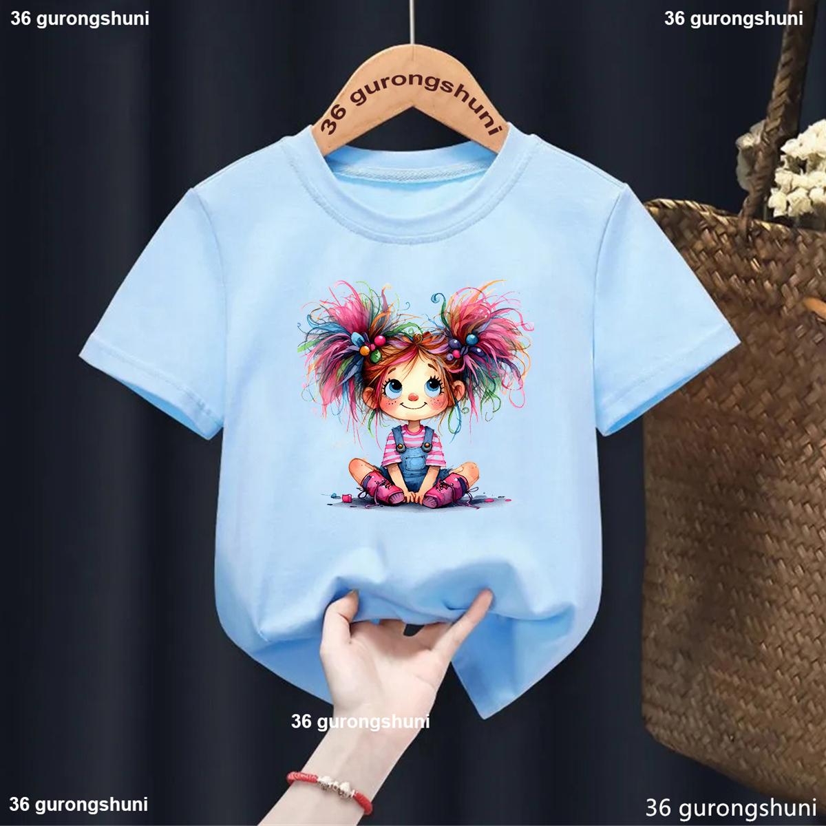 Quirky Butterfly Girl Print Tshirt Watercolor Painting Girls TShirt Cute Girls Clothes Fashion Harajuku Kawaii Shirt Tees Tops 100