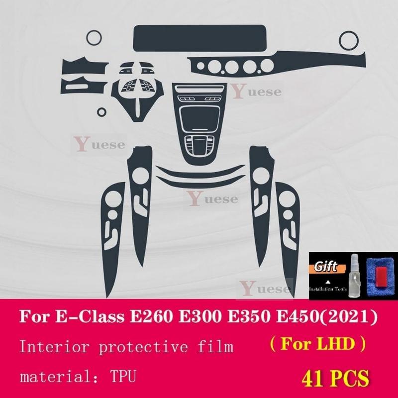 Pro Mercedes Benz Třída-E W213 - Průhledná TPU Ochranná Fólie na Středovou Konzolu Interiéru Auta Nálepka Proti Poškrábání