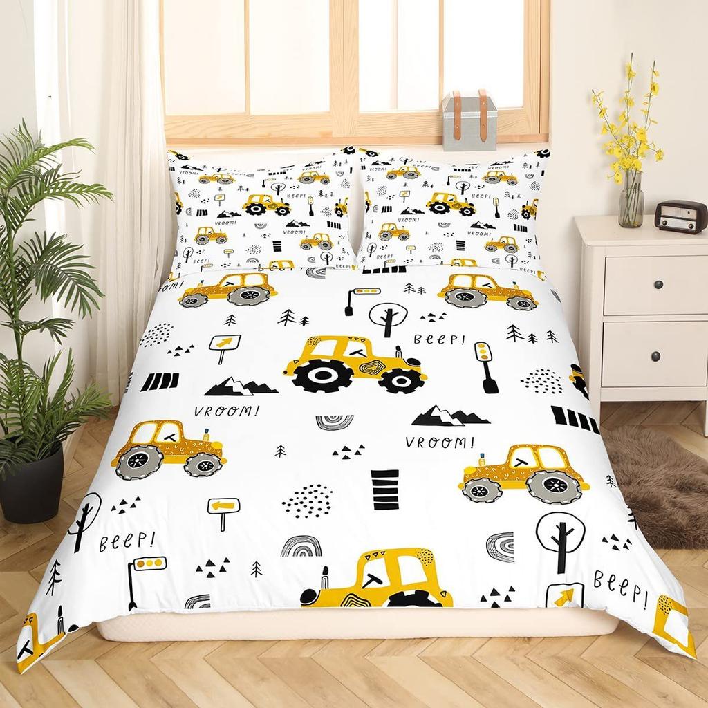 Construction Vehicle Duvet Cover Tractor Excavator Bedding Set Children Boy Bedroom Three-Piece Set
