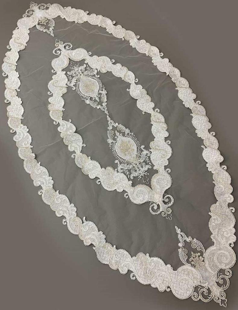 Elegant Interior Italian Lace Table Centerpiece, White, 73 X 150 Cm, Doily Tablecloth, 12402TC