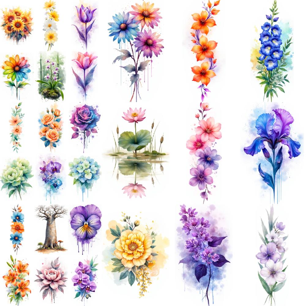 9pcs Temporary Tattoo Waterproof Long-lasting Body Stickers Sunflower Tulip Orchid For Chest Ladies Cheeks