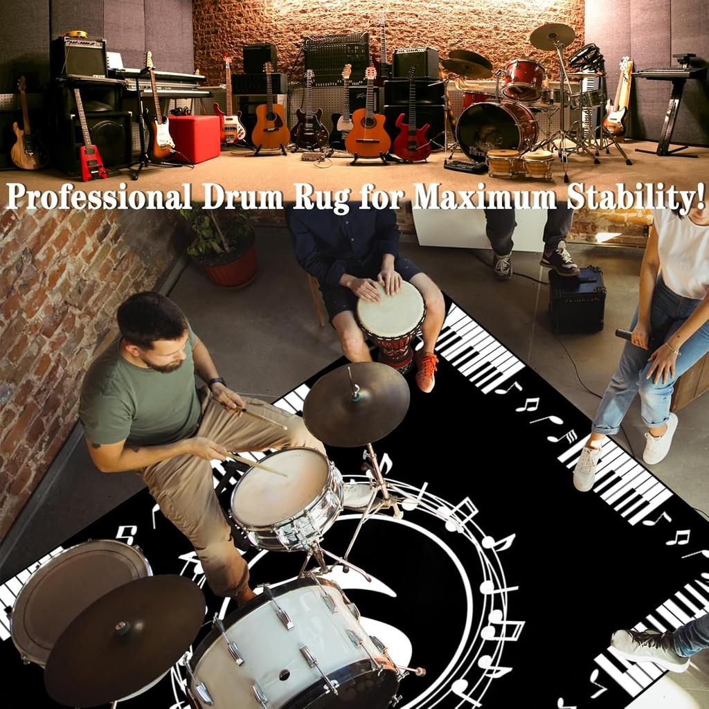 Musikalische Noten und Klaviertasten Teppich, Schwarz-Weiß Musik-Thema Teppich, Rutschfeste Bodenmatte für Wohnzimmer, Musikstudio Dekoration