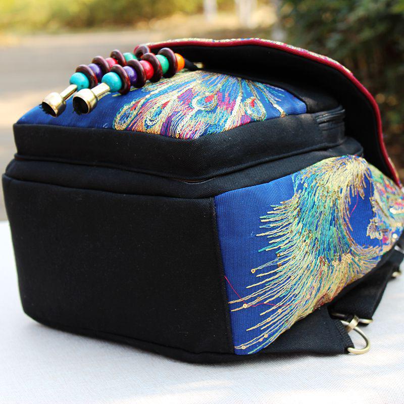 Ethnic Embroidered Women's Backpack with Sequins and Phoenix Peony Design