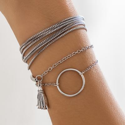 Accessories, Punk Hip Hop Thin Chain Multi-layer Bracelets, Geometric Rings, Versatile Fringed Bracelets for Women