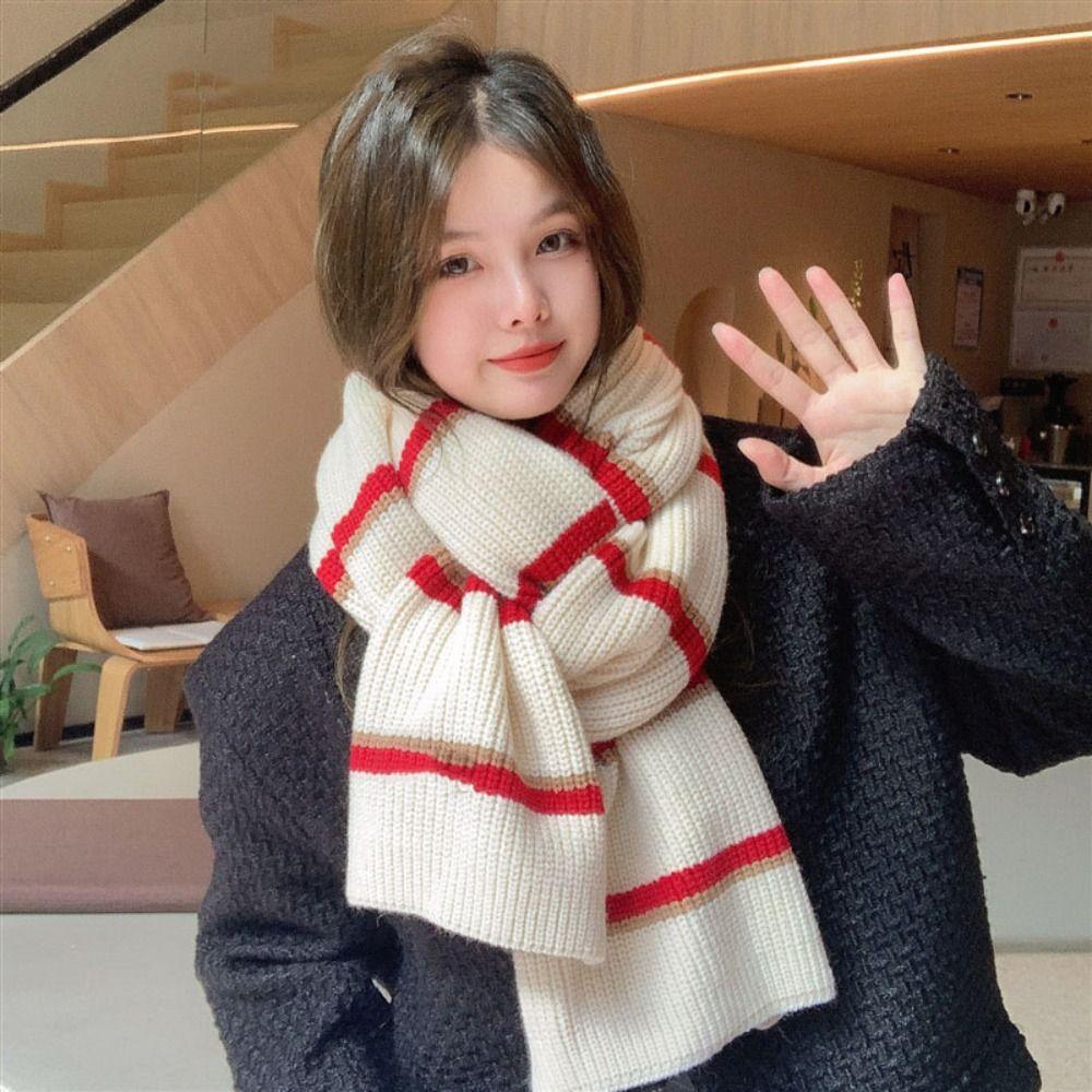 Thickened Women Long Scarf Windproof Shawl Scarf Soft Stripe Knitted Scarf  Streetwear
