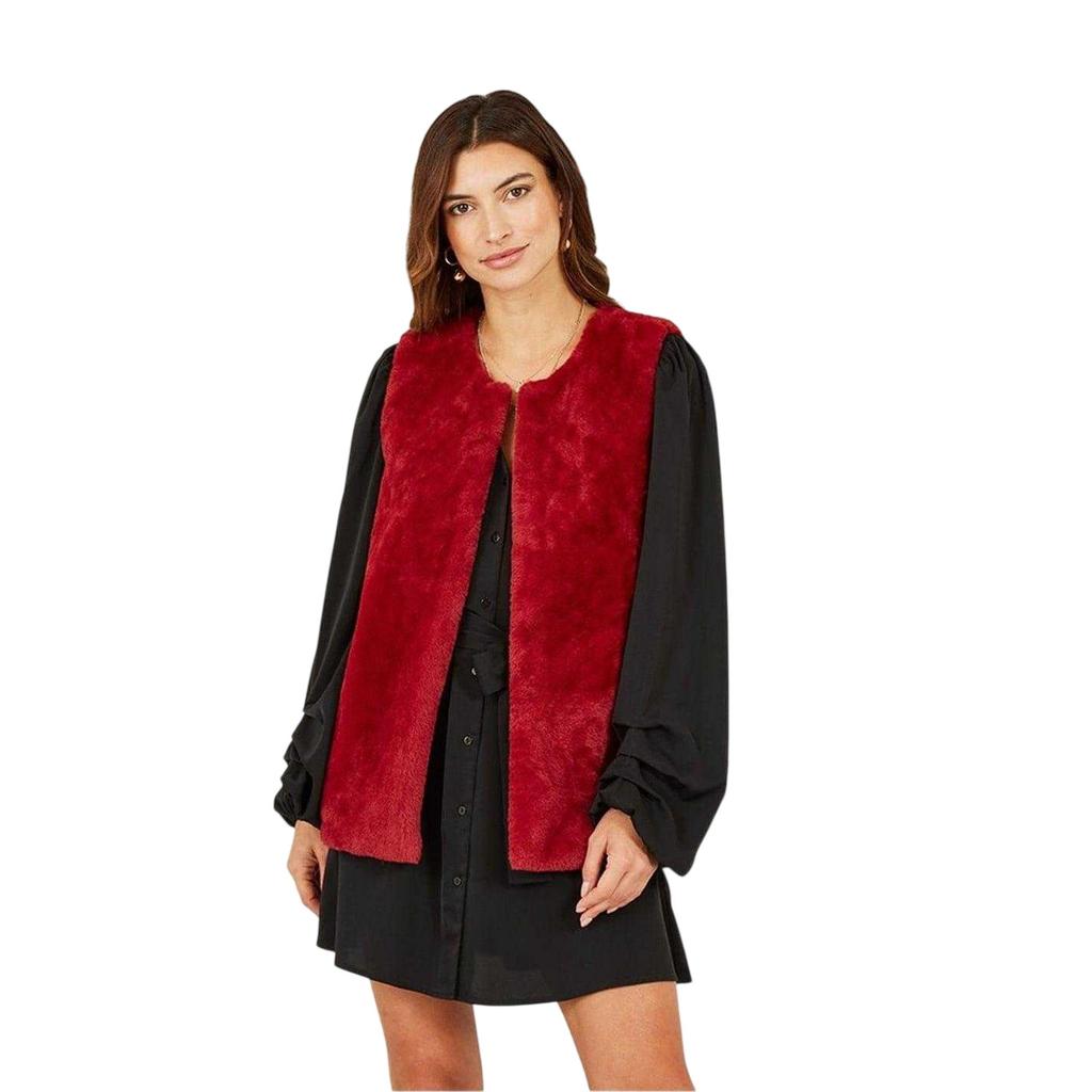 Yumi Womens/Ladies Collarless Faux Fur Sleeveless Gilet