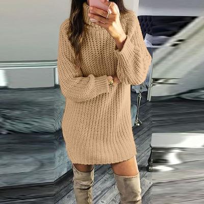 Fall/winter Fashion Women Turtleneck Sweater Pure Color Knit Dress Pullover Top