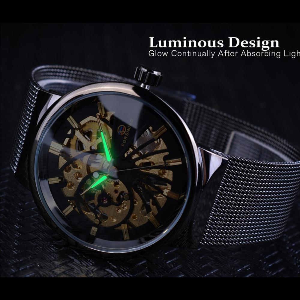 Forsinging Neue Top-Herrenuhr Casual Business-Stil Vollhohle Herren-Mechanische Uhr Herren Wasserdicht Leuchtend