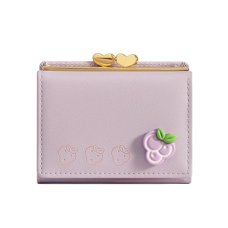Süße kleine Leder-Taschengeldbörse für Damen Fruchtmuster Bifold Münzbörse Damen Mini Kurze Geldbörse Geldkartenhalter Clutch Bags