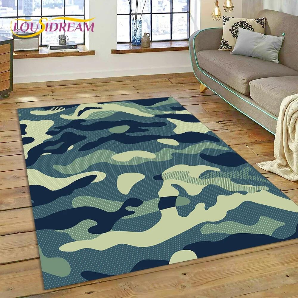 3D bunter Tarnmuster grüner Camouflage 2025 Stil Teppich für Wohnzimmer Schlafzimmer Zuhause Sofa Dekoration Bereichsteppich rutschfeste Bodenmatte