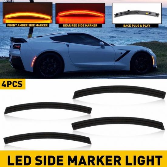 Smoked LED Side Bumper Marker Light Lens 2014- Fit C7 Corvette Chevrolet