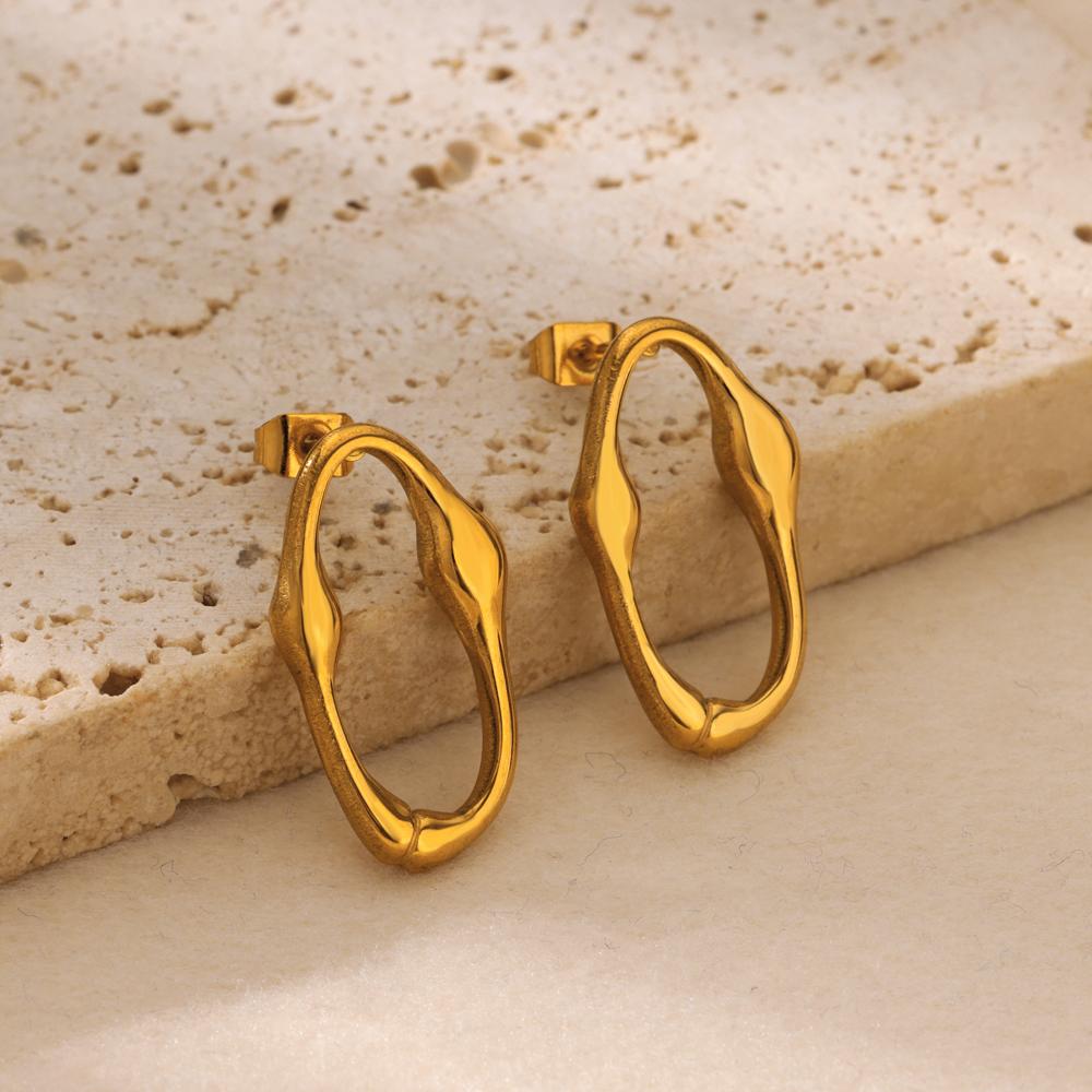 Vintage náušnice z nerezové oceli pro ženy Zlatá barva Nepravidelná geometrie Piercing náušnice Trend Estetické šperky