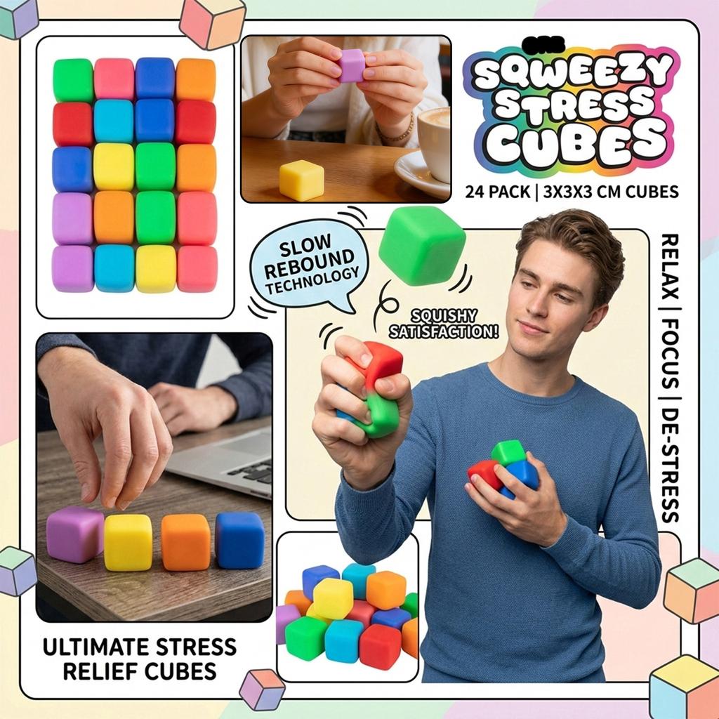 24-Pack Slow Rising Stress Relief Cubes - Easy-to- - Soft Dough Stress Balls Spinners