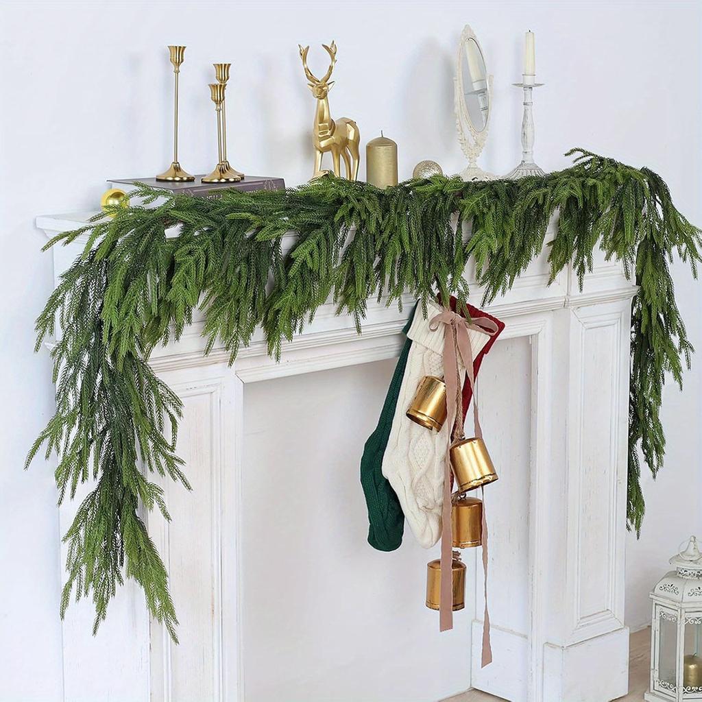 Real Touch Norfolk Pine Garland with Green Vine - Lifelike Artificial Greenery for Christmas, for Table, Mantle,Wall Decor,Decor