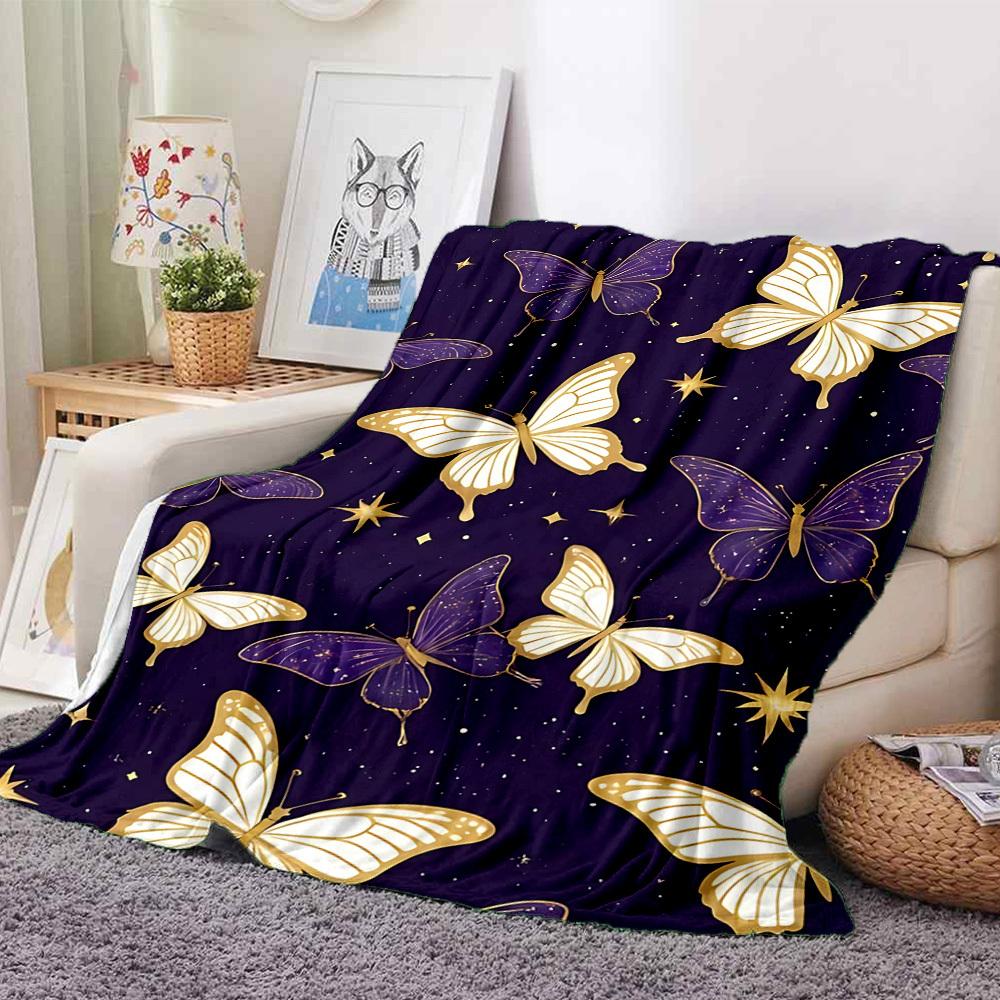 1pc Butterfly Night Lightweight Flannel Blanket, Comfortable and Warm Blanket, for Office and Camping Sofa Bed, Livingroom094