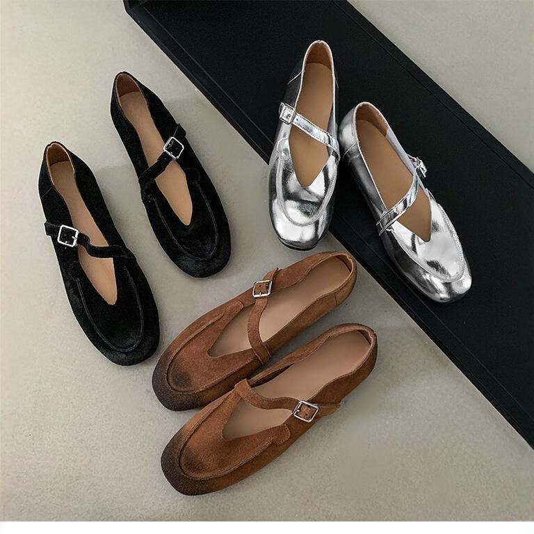 

2025 autumn gentle overflowing color suede soft-soled single shoes women s light mouth literary and retro flat Mary Jane shoes 40 Customized, non-refundable. коричневый