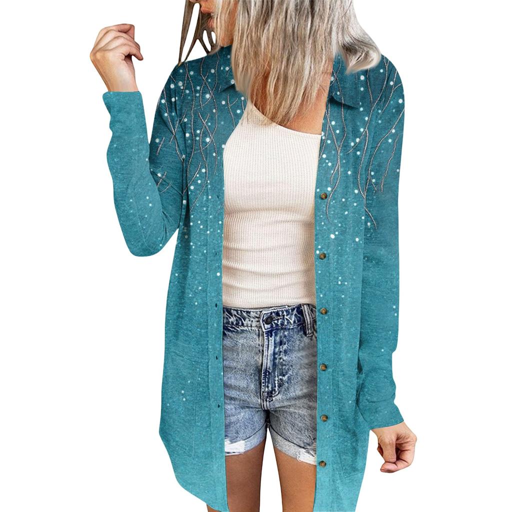 Women's Casual Fashion Floral Print Long Sleeve Mid-Length Cardigan Jacket