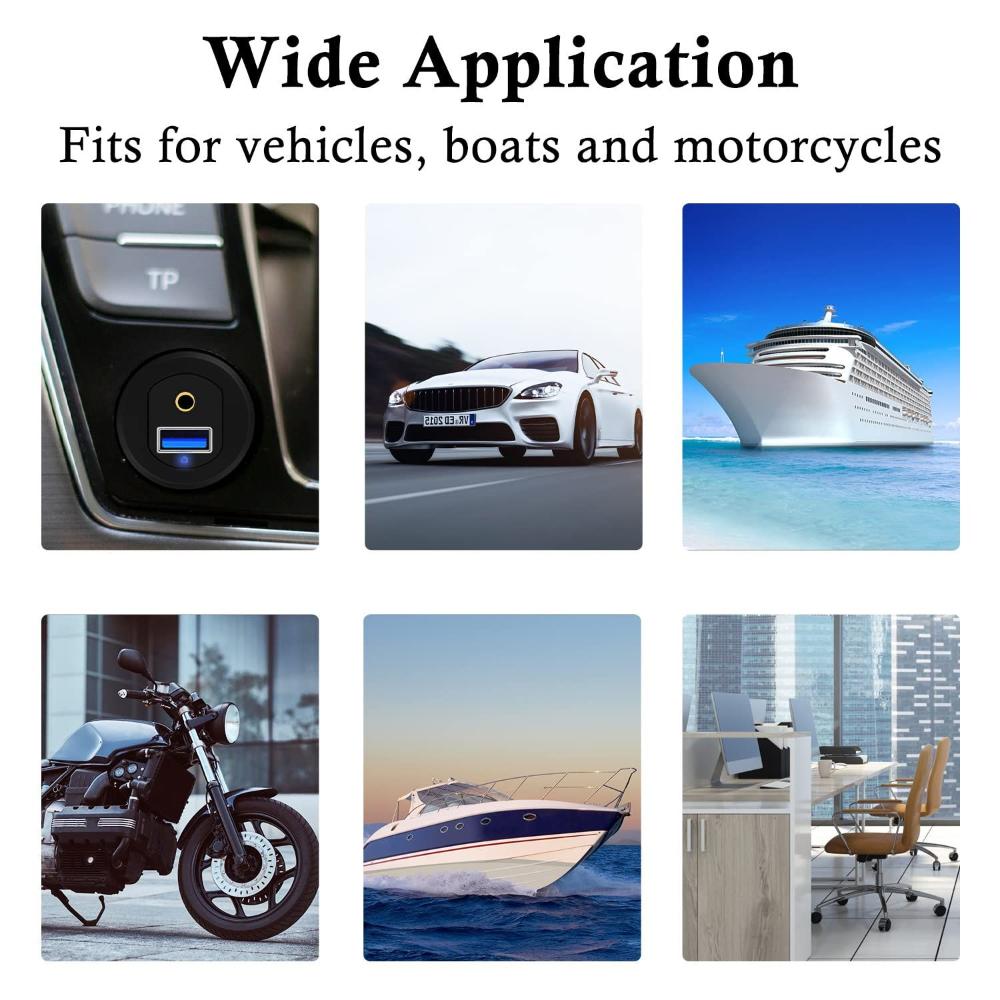 3ft Waterproof Extension Cable USB 3.0 Dash Panel Car Mount Flush Cable AUX 3.5mm Port