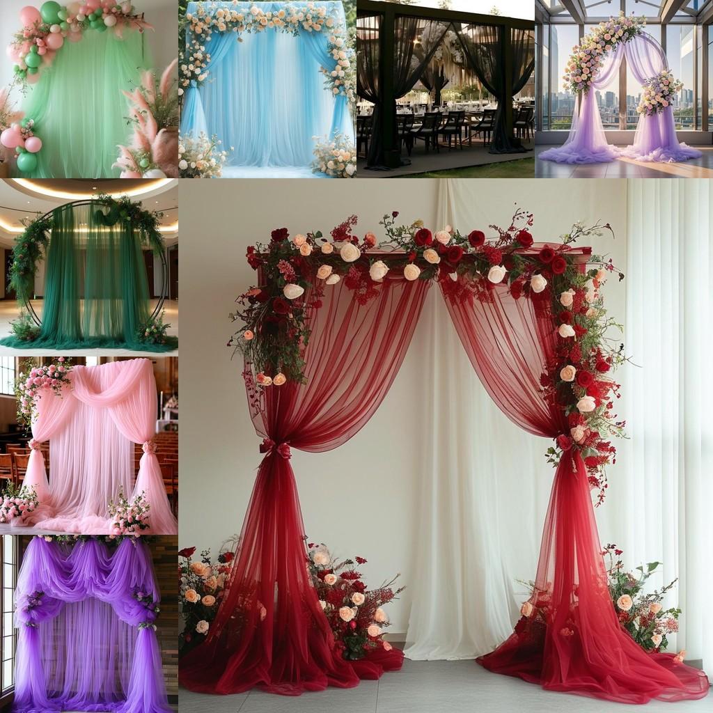 Outdoor Wedding Decor Fabric Bridal Arch Backdrop With Polyester Tulle For Party Event
