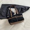 Retro Color‑Block Tote Bag, Metal Buckle Belt Accessory, Riveted Adjustable Shoulder Strap, Spacious Tote For Daily School, Office, Shopping Use