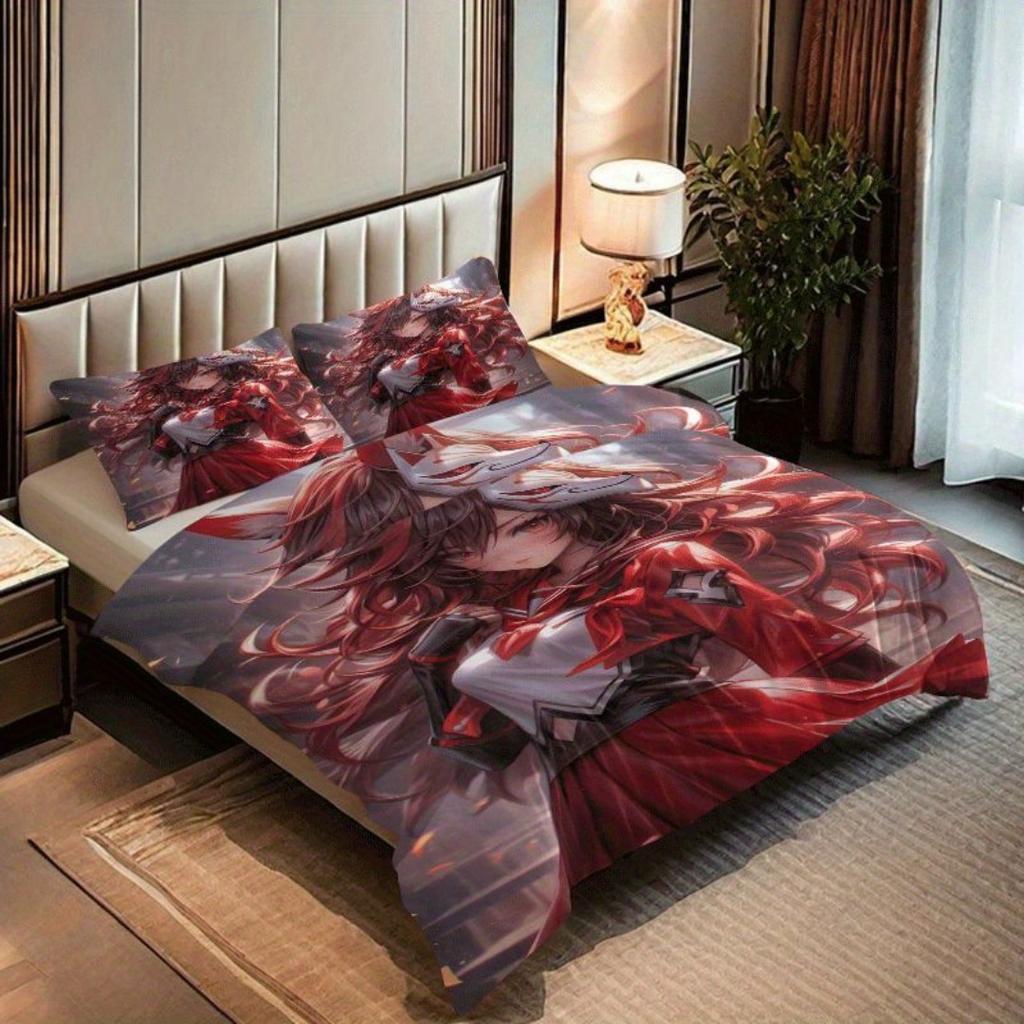 2/3pcs Firefox Girl Anime Printed Quilt Cover Set, Quilt Cover Set Contains Quilt Cover and Pillowcase - Perfect for Bedroom,