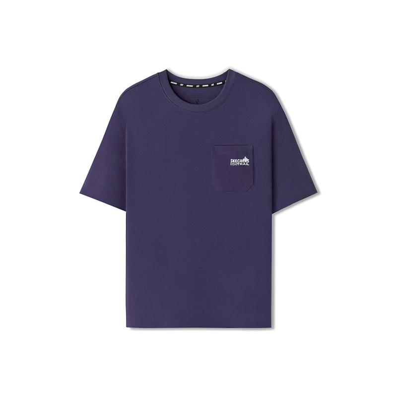 Skechers Outdoor Series Solona Simple Quick-Dry Round Neck Short Sleeve Breathable T-Shirt Men Tops Gothic-Purple L224M032-05HS S