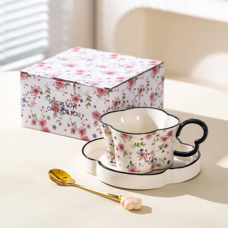 Premium Flower Coffee Cup And Saucer Set, High-End Exquisite Afternoon Tea Cup Gift Box, Wedding Gift Souvenir
