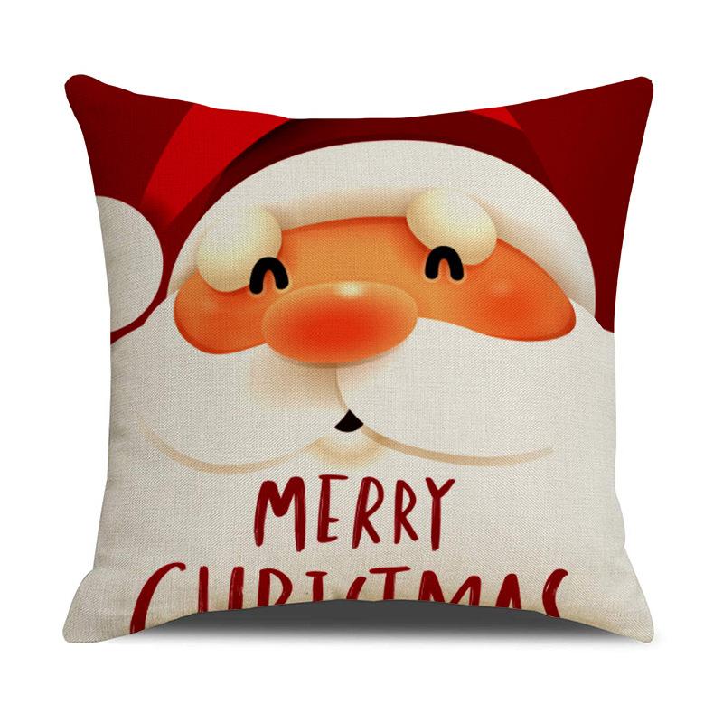 Christmas Pillow Cartoon Red Print Elk Snowflake Sofa Bedroom Linen Cushion Cover