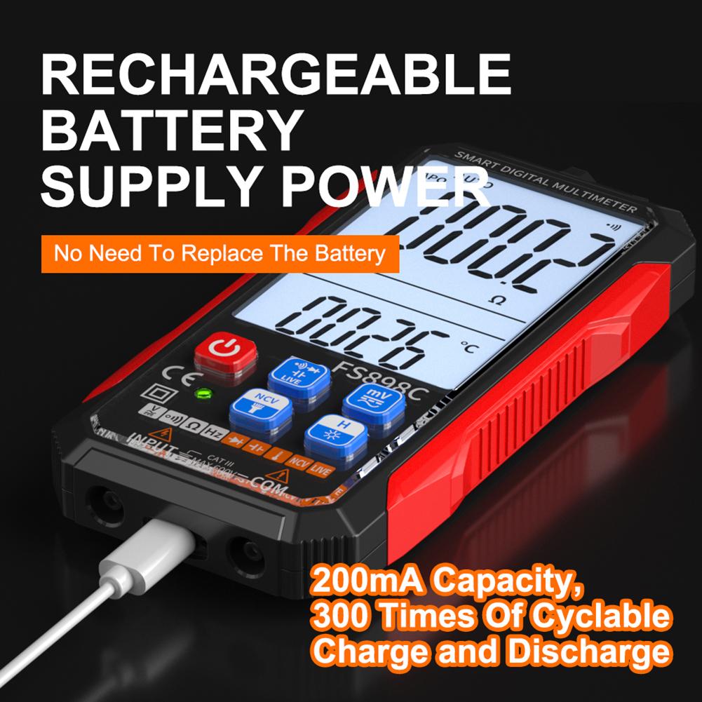 Multimeter With Flashlight Auto-ranging 6000 Counts Red Black Digital Multimeter Auto Power Off Compact Design