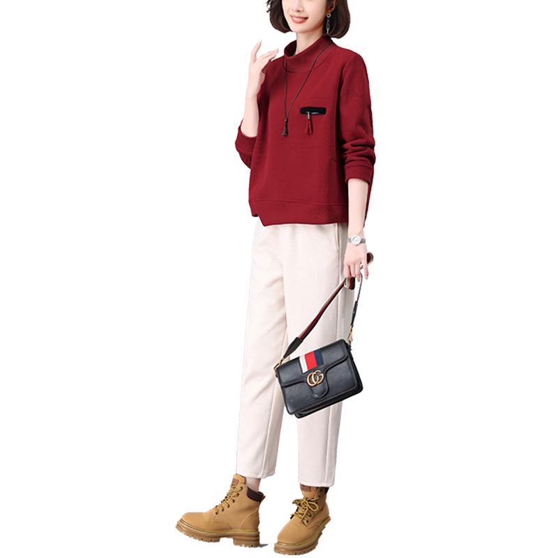 2024 Korean Style Petite Mom Casual Fashion Sweatshirt Two-Piece Set