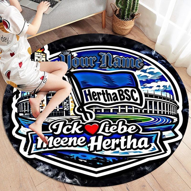 Hertha BSC Custom Name Round Area Rug,Carpet Rug for Living Room Bedroom Sofa Playroom Decor,Non-slip Floor Mat