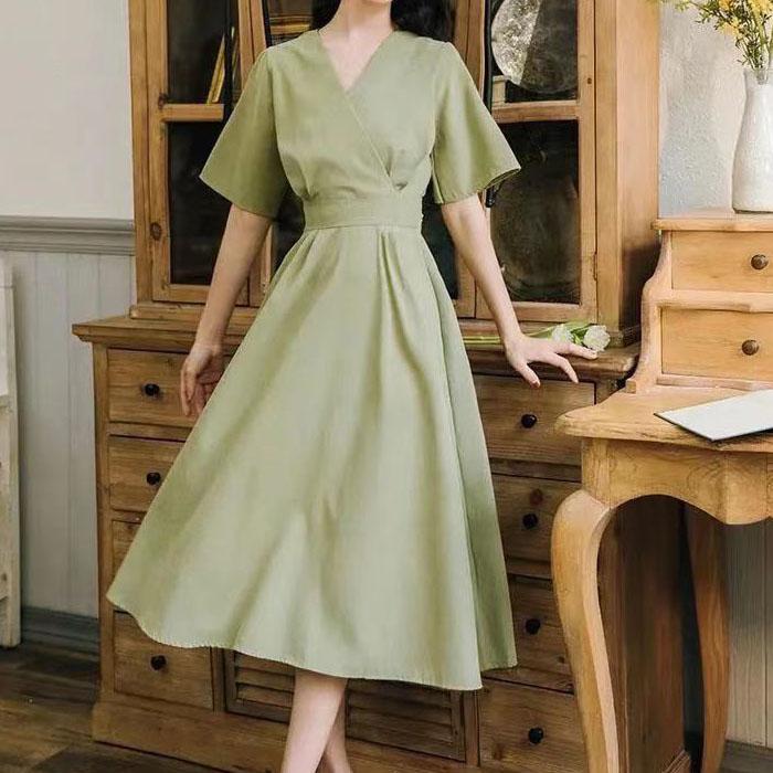 Manga ancha Fluido Vestido de hadas Color sólido Pequeño vestido fresco De  mujer Verano Simple Elegante Slim Vestido largo comprar a buen precio —  entrega gratuita, reseñas reales con fotos — Joom