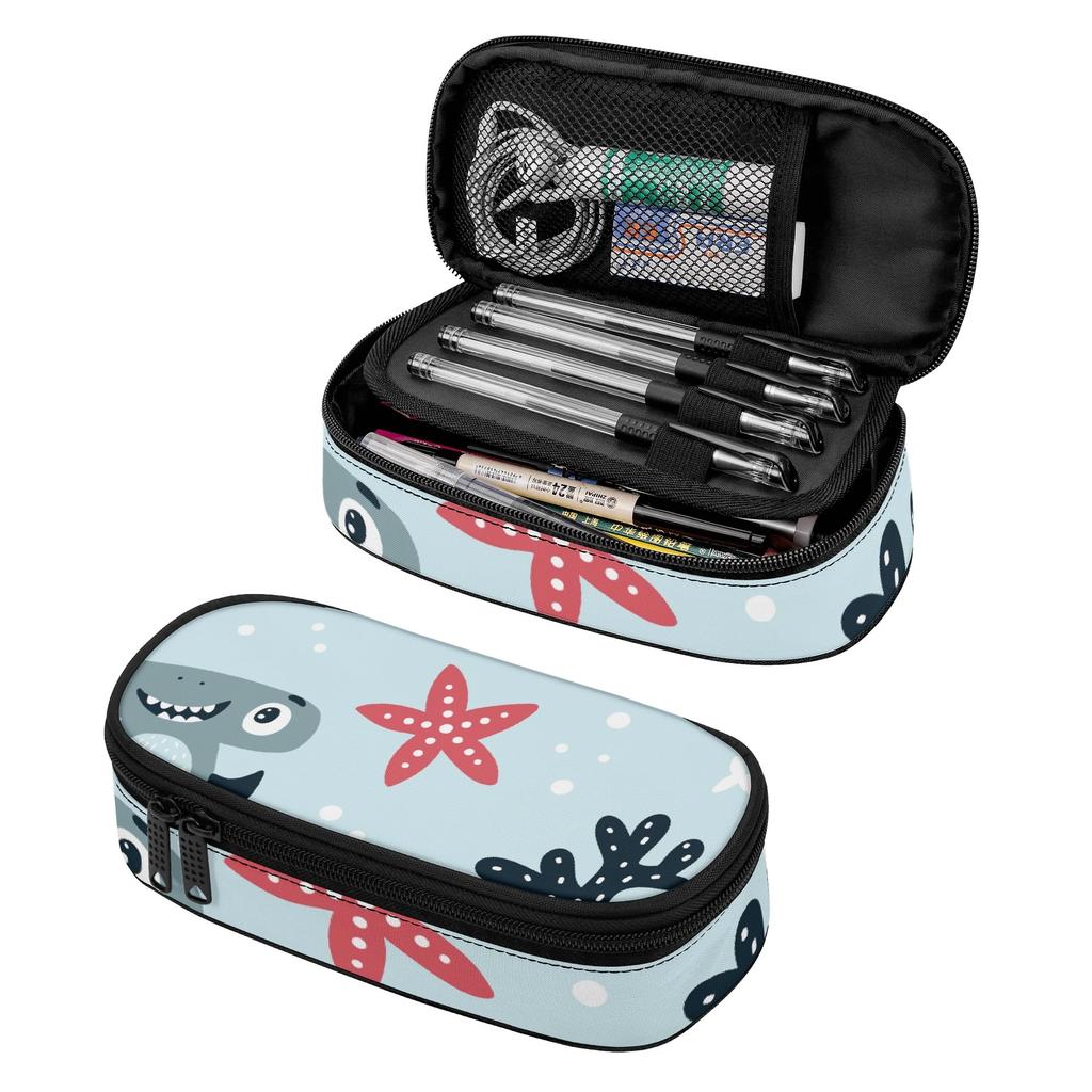 Pencil Bag Zip Around Closure Large Capacity Durable 300D Polyester with Main Compartment Mesh Pocket and Pen Slots for Students