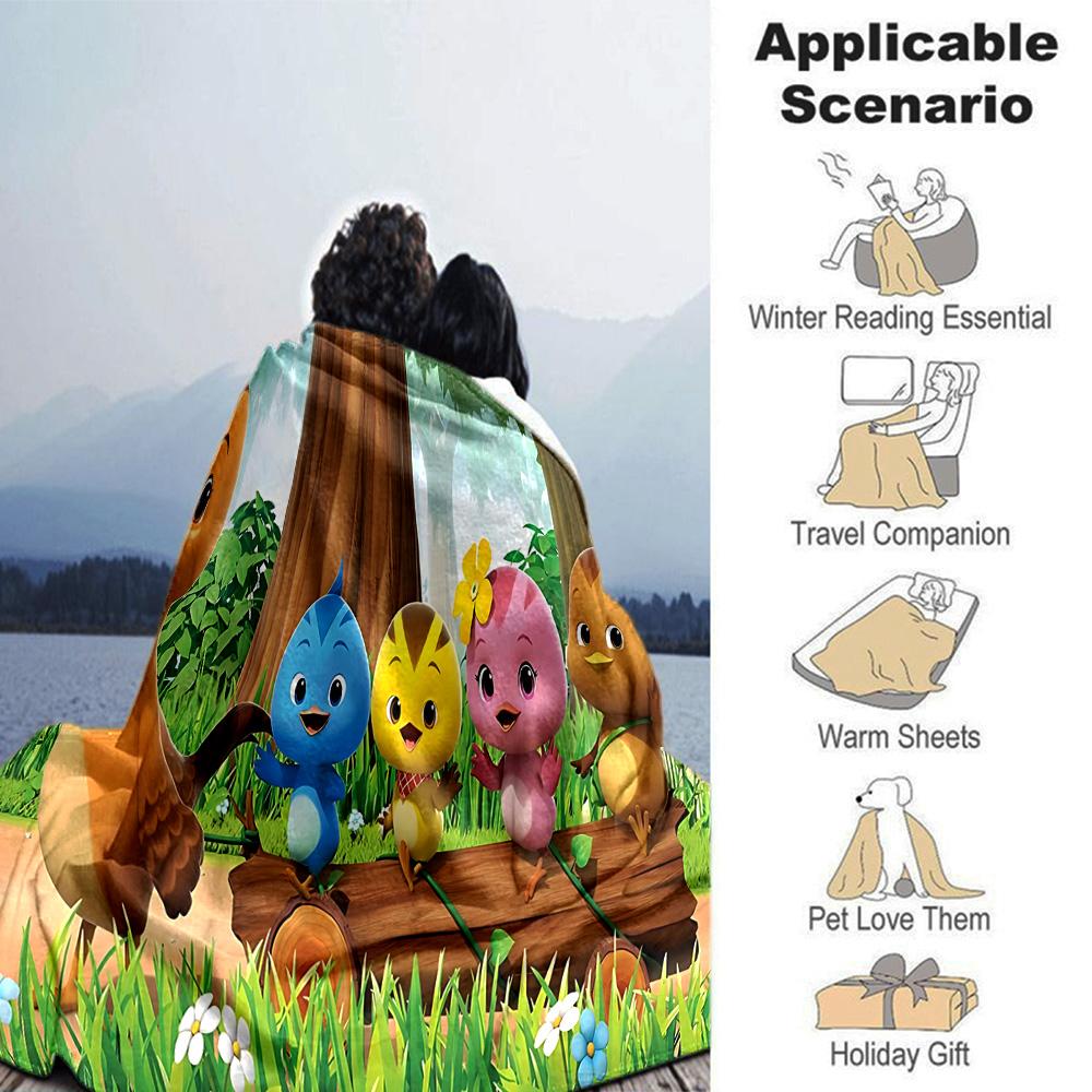 Colorful Cartoon Birds Forest Flannel Blanket Super Soft Warm Cozy Blanket for Sofa Bed Office Travel All‑Season Home Decor Gift