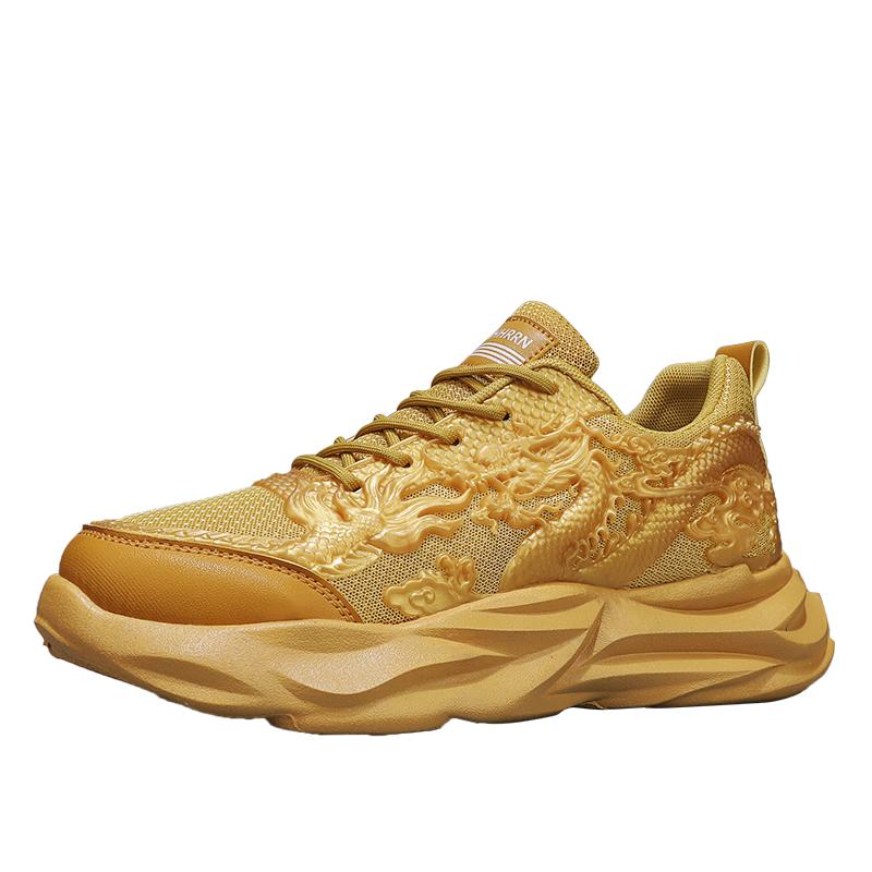 2024 წლის უახლესი შემთხვევითი მამაკაცის ფეხსაცმელი Red Youth Dragon Year მრავალმხრივი სპორტული ფეხსაცმელი სქელი ძირი მსუბუქი ჩვეულებრივი ფეხსაცმელი სუნთქვადი