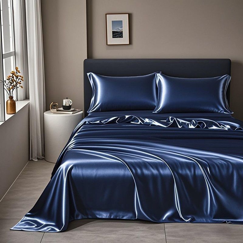 Ice Silk Bed Sheet Set Summer Cooling Solid Color Soft Durable Machine Washable Dormitory Single Bedding Set