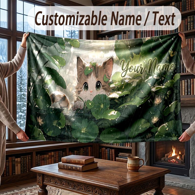 Mushroom Forest Theme Throw Blanket Custom Name Text Personalized Blanket Soft Cozy Blanket for Home Sofa Bed