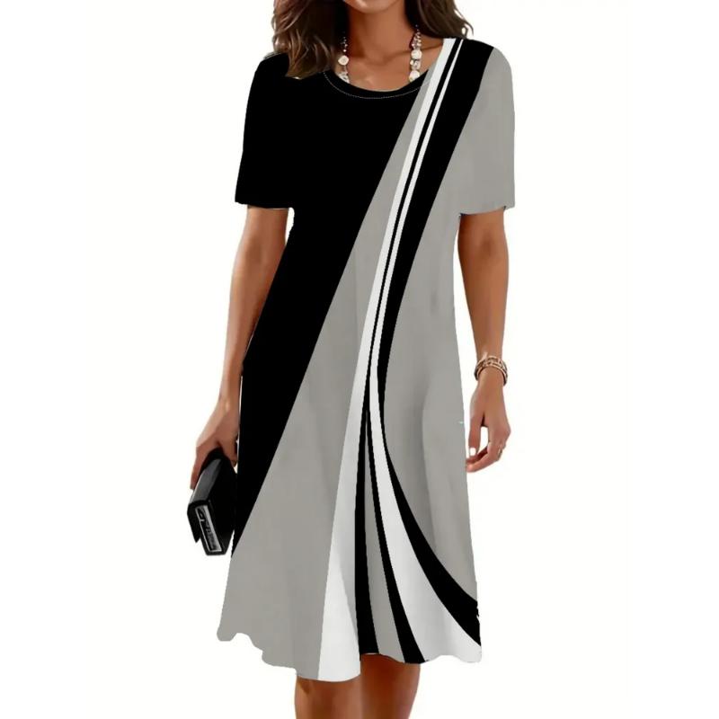 Muster Damen Minikleider Sommer Kurzarm Bedruckt Große Größen Lässig Bequem Weiches Kleid
