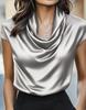Camicia Satinata Primavera/Estate a Manica Corta con Collo a Volant e Design Elegante Drappeggiato