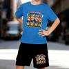 Boys 2 Piece Firefighting Themed Printed Outfit, Short Sleeve T-Shirt and Shorts Set for Kids Age 5-14,White, Black Sporty Casual Summer Clothes