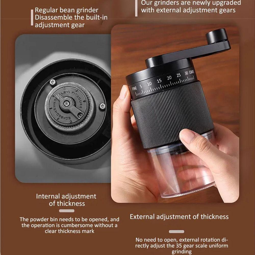 Clear Bin Coffee Bean Grinder 35-Gears Adjustable Hand-Cranked Coffee Mill Espresso Preparation