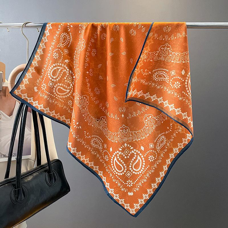 European cashew flower orange temperament square scarf light imitation wool scarf scarf silk scarf new headscarf scarf shawl 70*70cm