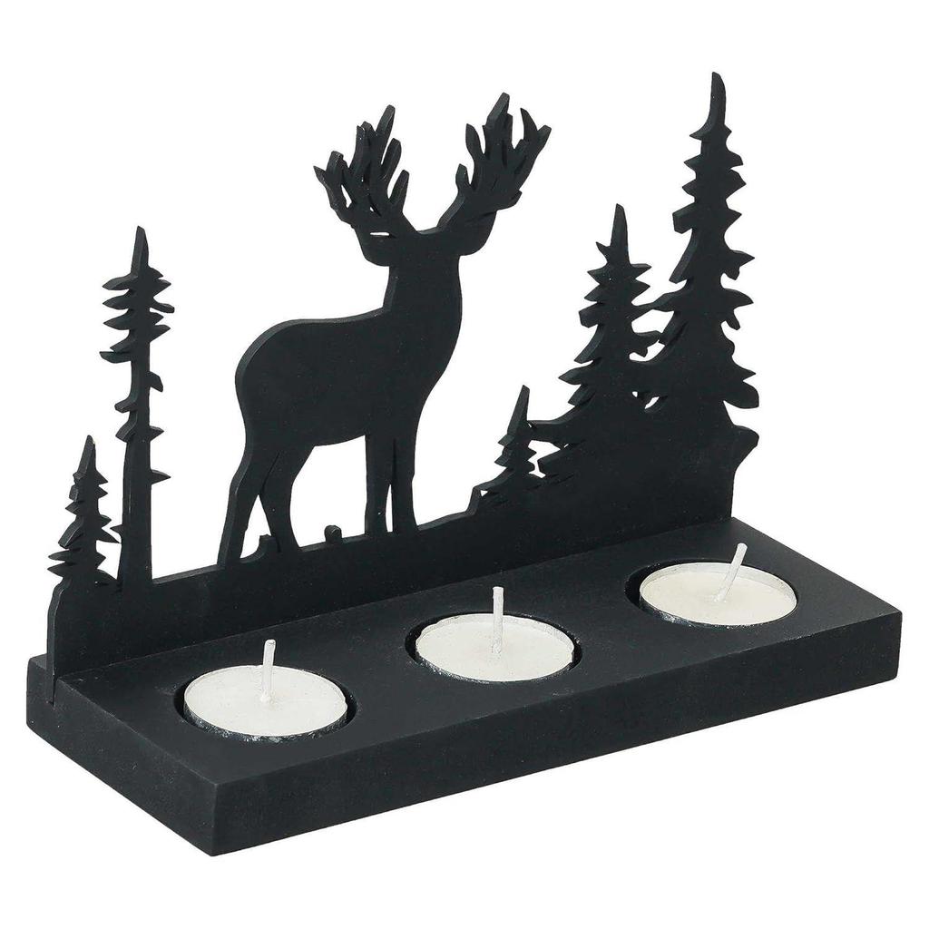Weihnachtsbaum Deko Teelichthalter aus Holz Rentier(Schwarz)| Diwali Weihnachtsdekorationsartikel für Heimdekoration Wohnzimmer Büro